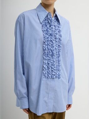 Tibi Striped Shirting Easy Tuxedo Shirt